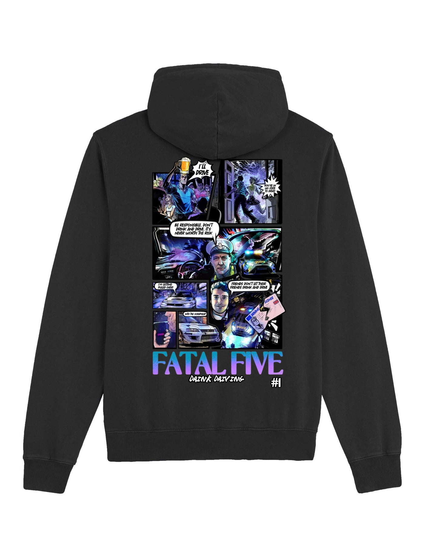 Fatal Five Drink Driving Hoodie Acid Dyed Black