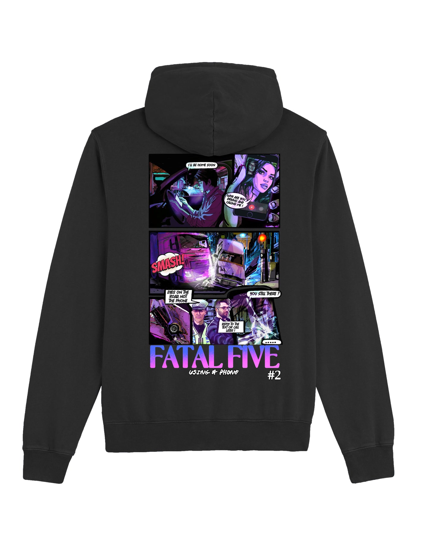 Fatal Five Using a Phone Hoodie Acid Dyed Black
